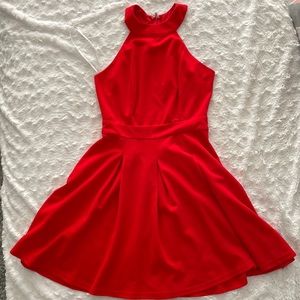 Papaya red fit and flare dress, small